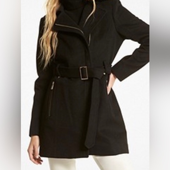 MICHAEL MICHAEL KORS Wool Blend Belted Coat Size XS black NEW - Picture 1 of 6